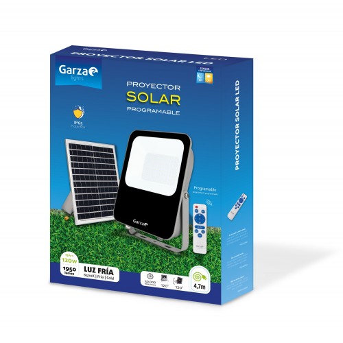 FOCO SOLAR CON SENSOR CREPUSCULAR GARZA LED CON MANDO 120 W, 1.950 LÚMENES, 6.500 K