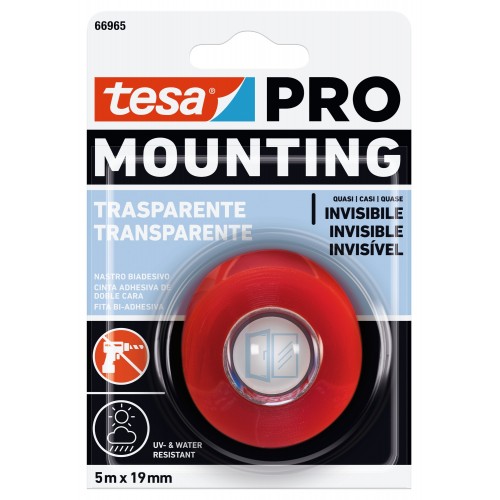 CINTA DOBLE CARA MOUNTING PRO-TRANSPARENTE 5 m x 19 mm