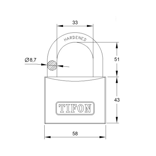 CANDADO TF60AL - ARCO LARGO - MEDIDA: 60 - CAJA