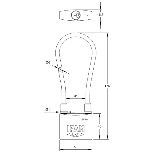 CANDADO INOX50 - ALTURA DEL CUERPO: 56 mm - LUZ DEL ARCO (EN LA BASE DEL ARCO): 31 mmn - Ø DEL ARCO: 6 mm