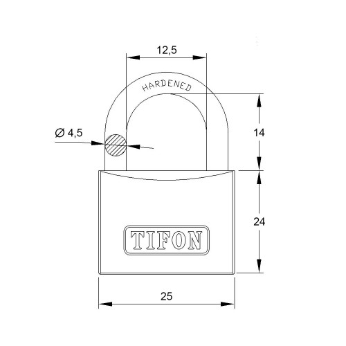 CANDADO TF25 - ARCO NORMAL - MEDIDA: 25 - CAJA