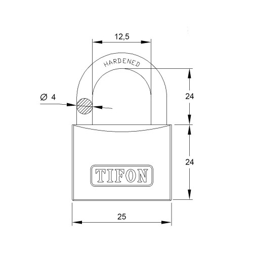 CANDADO TF25AL - ARCO LARGO - MEDIDA: 25 - CAJA