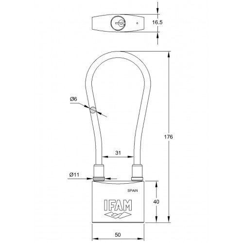 CANDADO INOX50 - ALTURA DEL CUERPO: 56 mm - LUZ DEL ARCO (EN LA BASE DEL ARCO): 31 mmn - Ø DEL ARCO: 6 mm