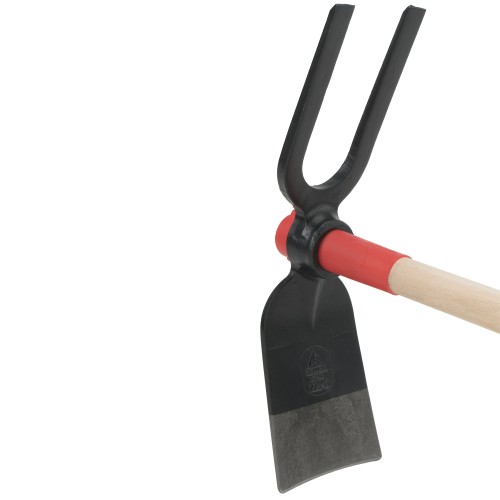 Azadilla forjada con sistema antigiro, cabeza de doble uso, azada y horquilla con mango de madera con certificado PEFC / HOE228AW