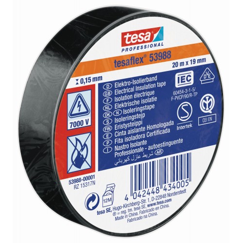 CINTA AISLANTE HOMOLOGADA 20 m x 19 mm NEGRO