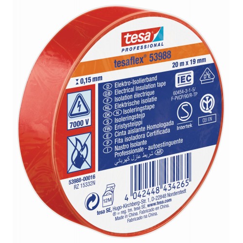 CINTA AISLANTE HOMOLOGADA 20 m x 19 mm ROJO
