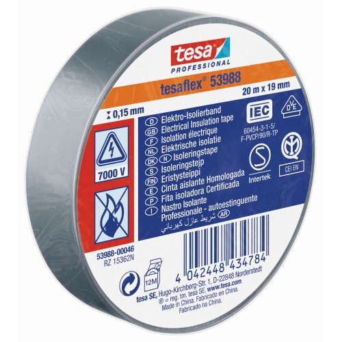 CINTA AISLANTE HOMOLOGADA 20 m x 19 mm GRIS