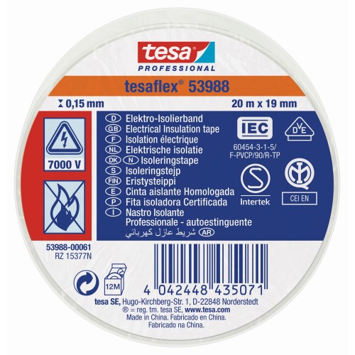 CINTA AISLANTE HOMOLOGADA 20 m x 19 mm BLANCO