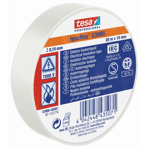 CINTA AISLANTE HOMOLOGADA 20 m x 19 mm BLANCO
