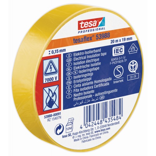 CINTA AISLANTE HOMOLOGADA 20 m x 19 mm AMARILLO