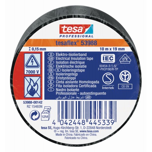 CINTA AISLANTE HOMOLOGADA 10 m x 19 mm NEGRO