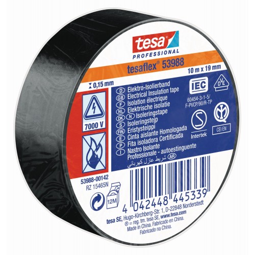 CINTA AISLANTE HOMOLOGADA 10 m x 19 mm NEGRO