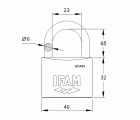 CANDADO K40AEL - ALTURA DEL CUERPO: 32 mm - ALTURA DEL ARCO: 65 mm - Ø DEL ARCO: 6 mm - LUZ DEL ARCO: 23 mm