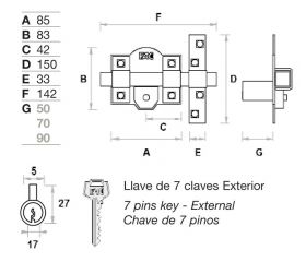 Cerrojo FAC 301R/80 con cadena retenedora incluida