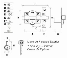 Cerrojo FAC 307R/80 con cadena retenedora