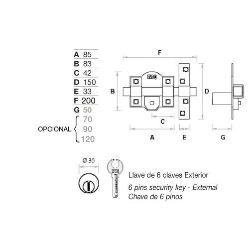 Cerrojo FAC 301RP/80 con sistema R especial para Puerta Blindada