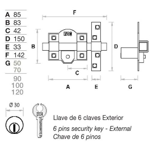 Cerrojo FAC 301RP/80 especial furgonetas