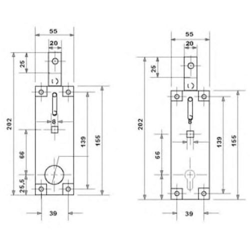 Cerradura FAC para garajes con cilindro exterior e interior. Diseñada para posición vertical.