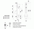 Cerradura FAC 7008 de embutir en perfil metálico con picaporte y palanca basculante