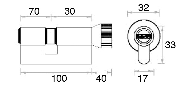 CILINDRO 100 mm. P LATON 70x30 15 C/POMO CAJA