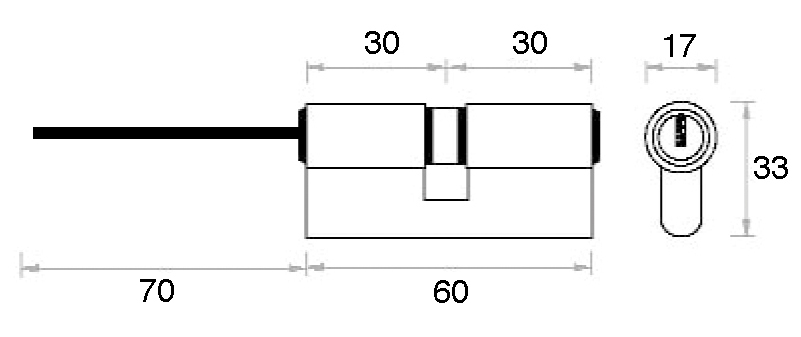 CILINDRO 60 mm. P NIQUEL SAT. 30x30 15 P/POMO CAJA