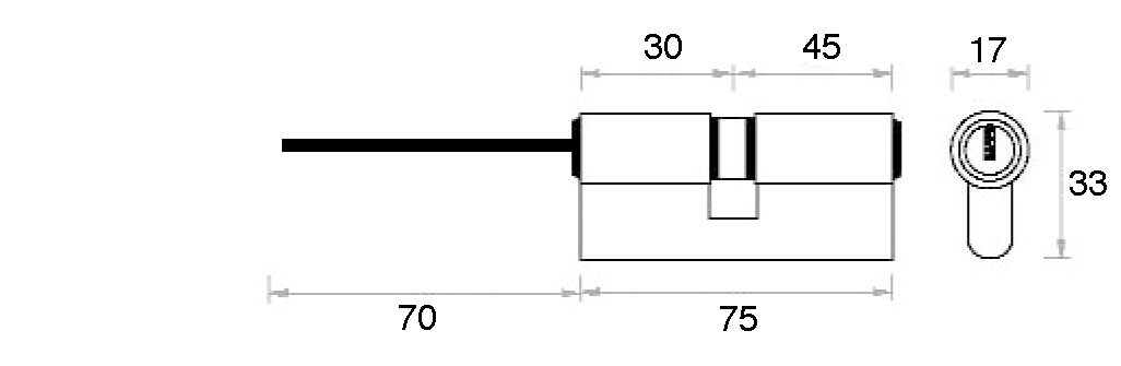 CILINDRO 75 mm. P NIQUEL SAT. 45x30 15 P/POMO CAJA