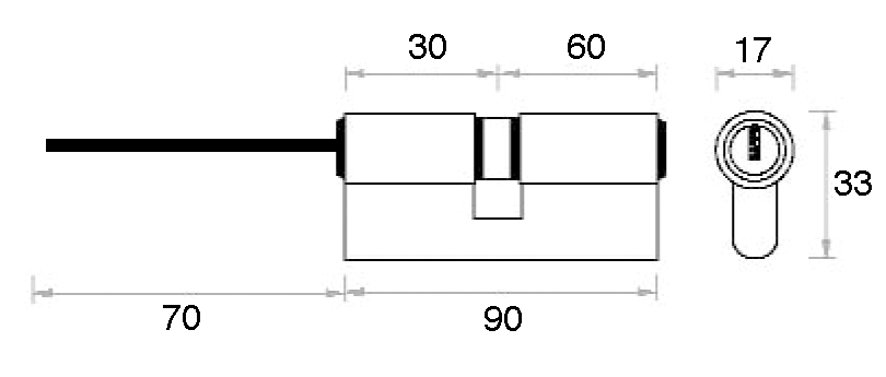 CILINDRO 90 mm. P NIQUEL SAT. 60x30 15 P/POMO CAJA