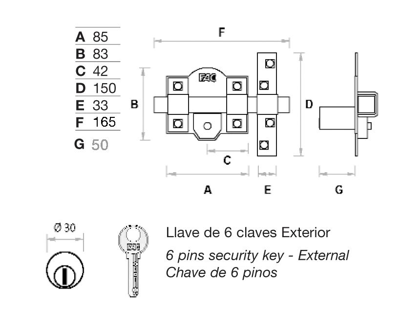 Cerrojo FAC 946LP/80 UVE sistema L anti-bumping