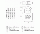 Candado FAC marino acabado en latón cromado con arco y componentes interiores de acero inoxidable.