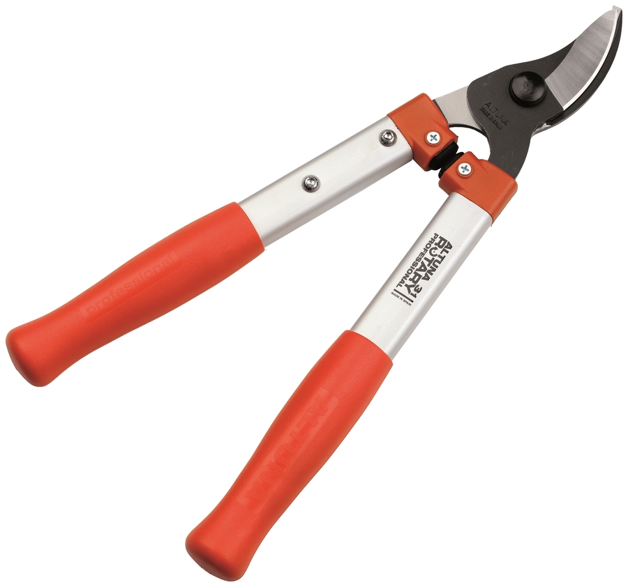 Tijera de poda 2 manos uso profesional. Corte bypass de hoja recta con sistema de corte ROTARY. Diámetro de corte 35mm. Longitud: 40cm. Mangos de aluminio reforzado, máxima ligereza.