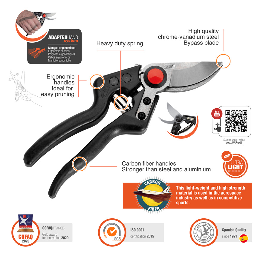 Tijera poda 1 mano fibra de carbono ALTUNA 8000