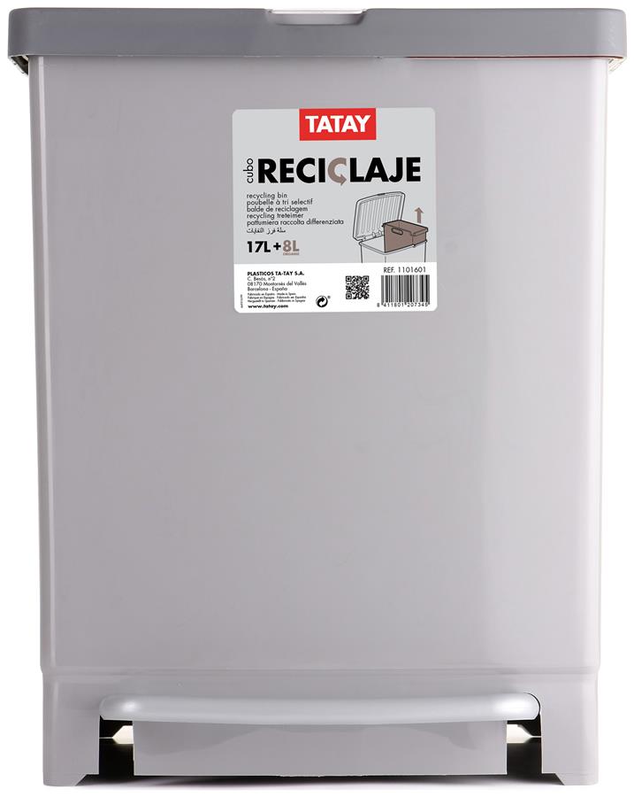 Cubo Reciclaje 17L+8L  Gris Tatay