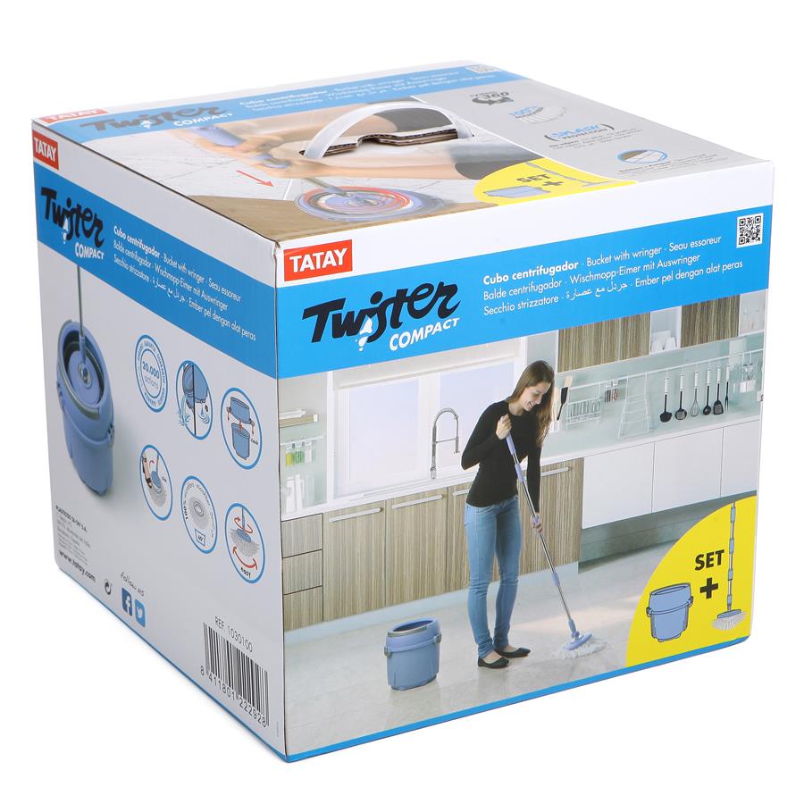 Set de cubo con escurridor más fregona giratoria 360° y mocho de microfibra Tatay Twister Compact