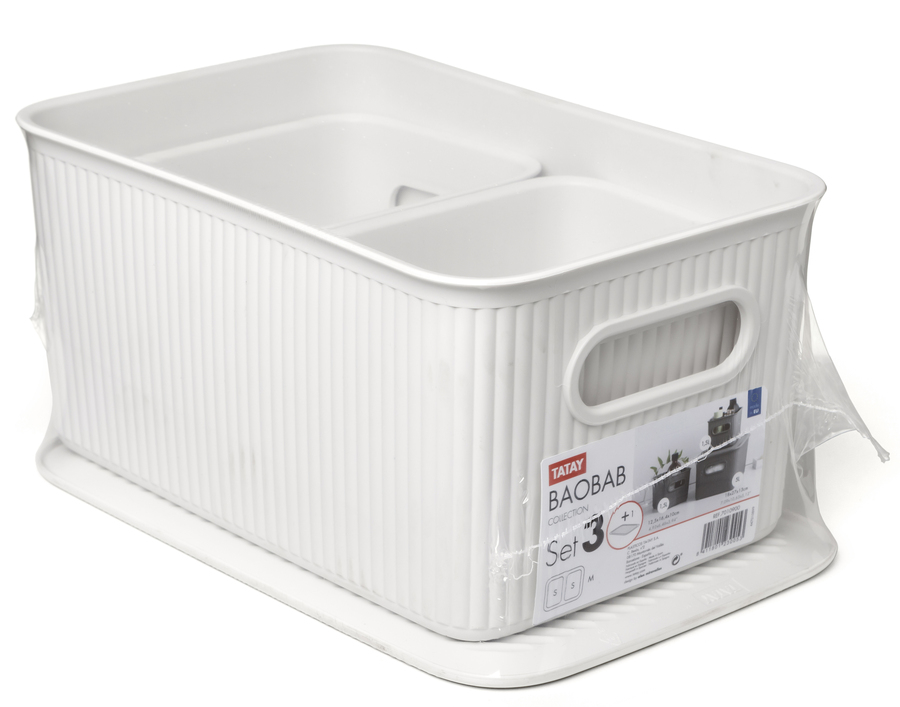SET 3 Cestas 5L + 2 x 1,5L + Tapa BAOBAB - Blanco Pergamon de Tatay, Set de cestas de ordenación