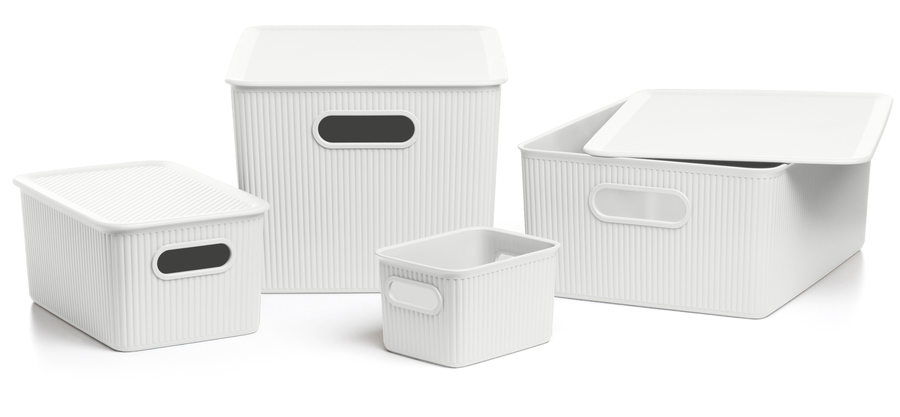 SET 3 Cestas 5L + 2 x 1,5L + Tapa BAOBAB - Blanco Pergamon de Tatay, Set de cestas de ordenación