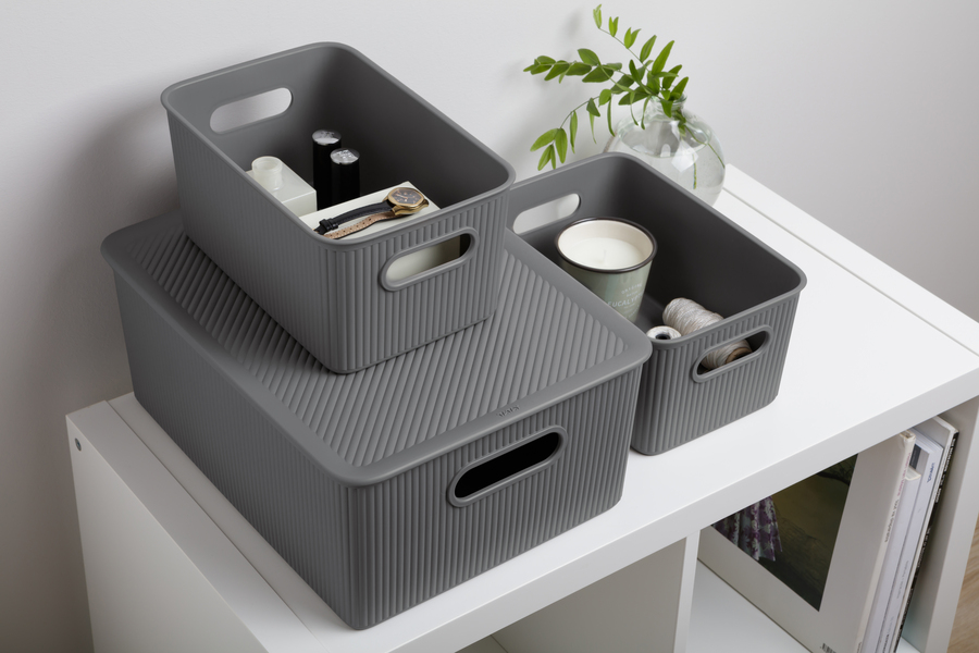 SET 3 Cestas 5L + 2 x 1,5L + Tapa BAOBAB - Gris Antracita de Tatay, Set de cestas de ordenación