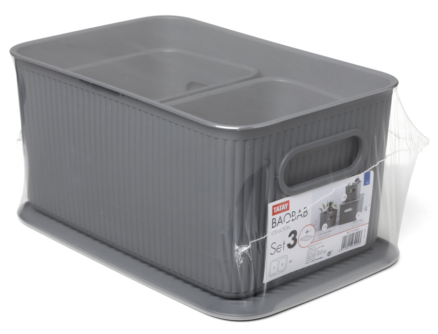 SET 3 Cestas 5L + 2 x 1,5L + Tapa BAOBAB - Gris Antracita de Tatay, Set de cestas de ordenación