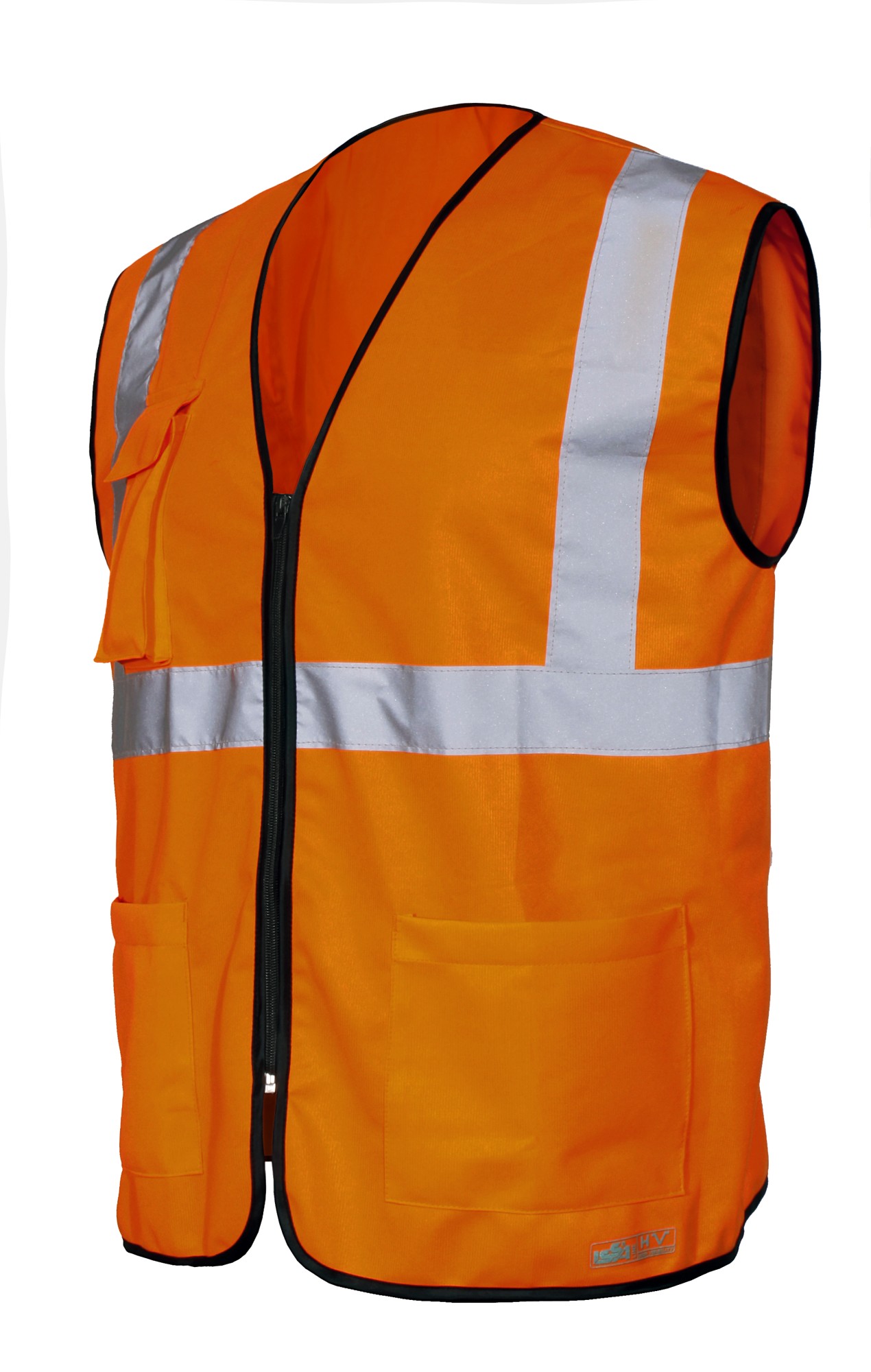 Chaleco A.V con cremallera EN ISO 20471 Talla L Naranja flúor + bandas (32)