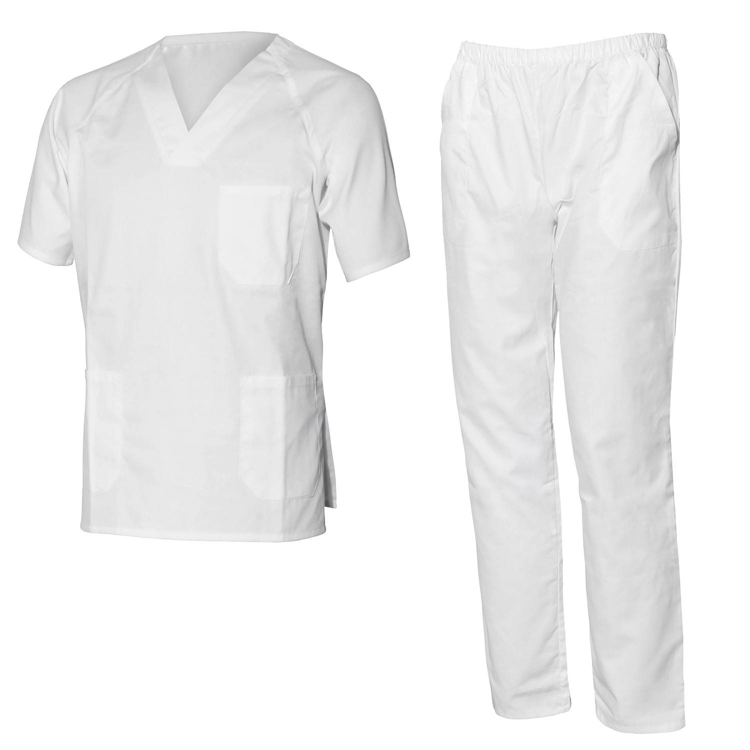 Conjunto pijama sanitario UNISEX, 65% poliéster y 35% algodón, Blanco (50) Talla 3XL