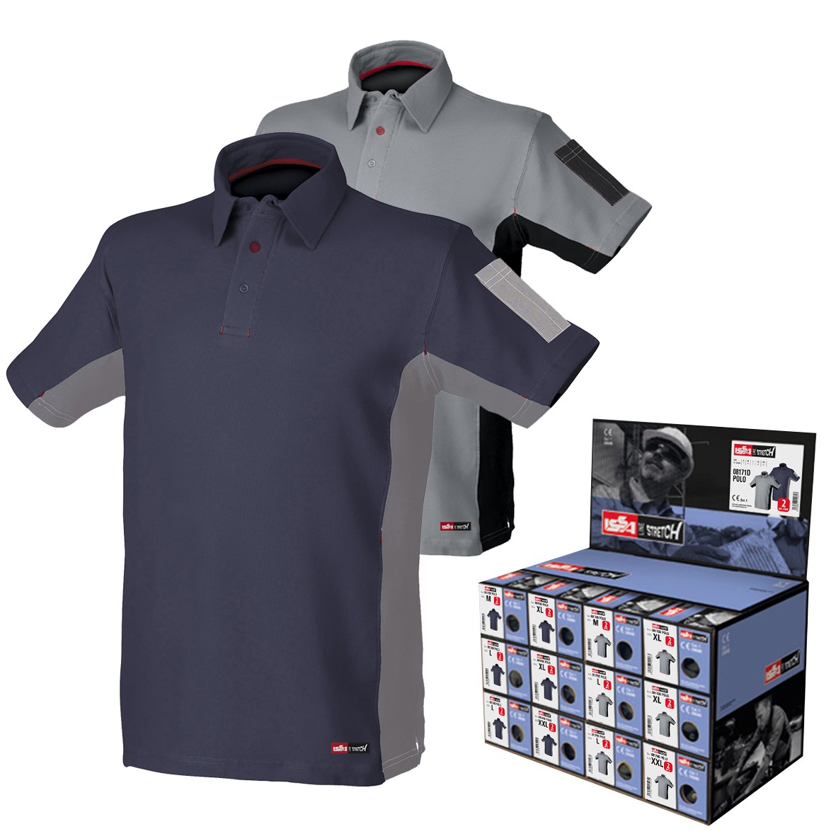 DISPLAY POLOS STRETCH 08170B (12 UDS.) AZUL Y (12 UDS.) GRIS