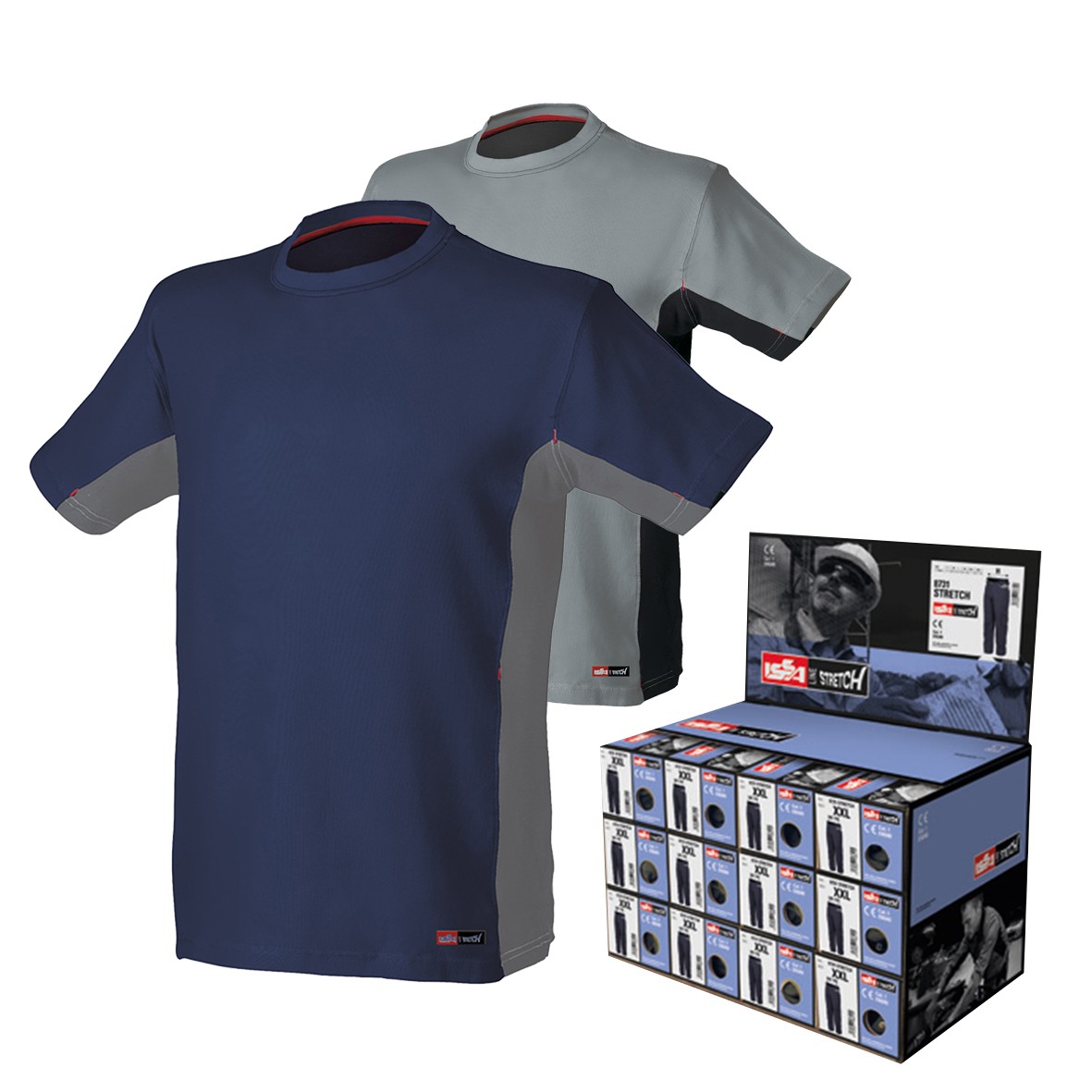 DISPLAY CAMISETA STRETCH 08175B (18 UDS.) AZUL Y (18 UDS.) GRIS 