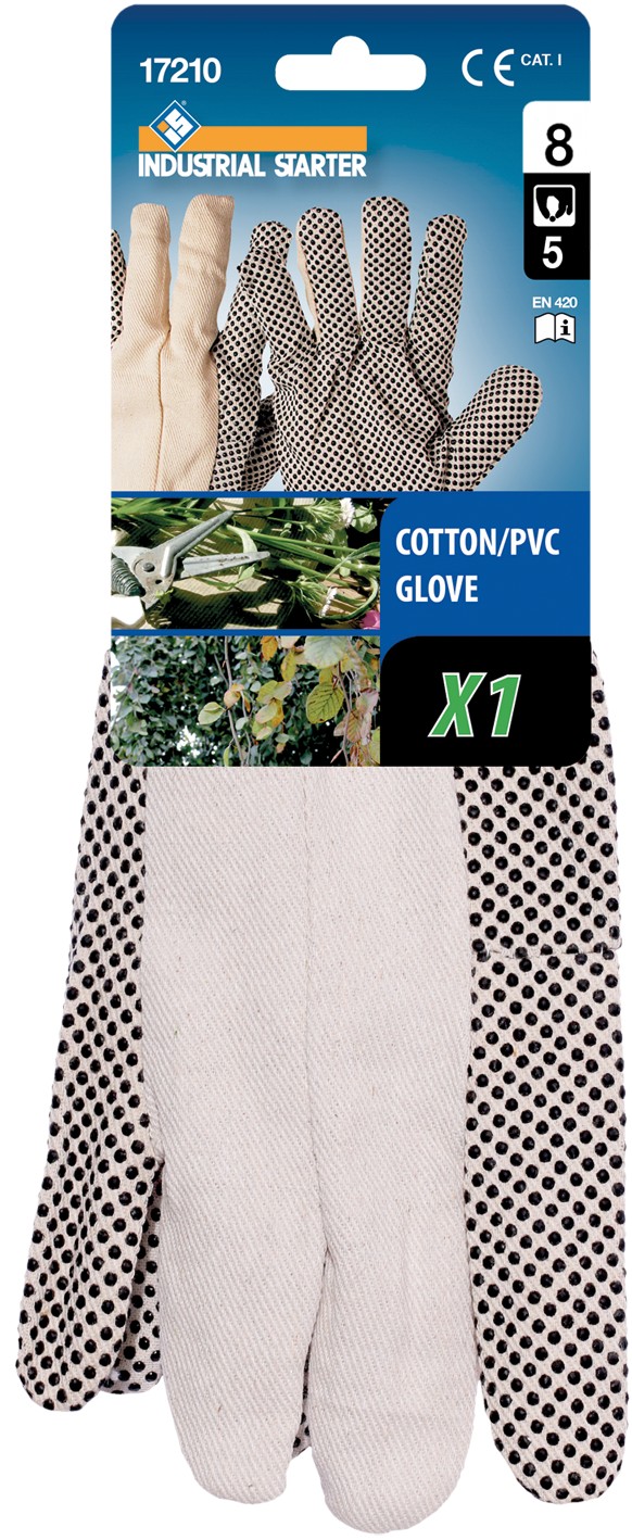 Guante en algodón moteado con PVC blíster, Talla 8