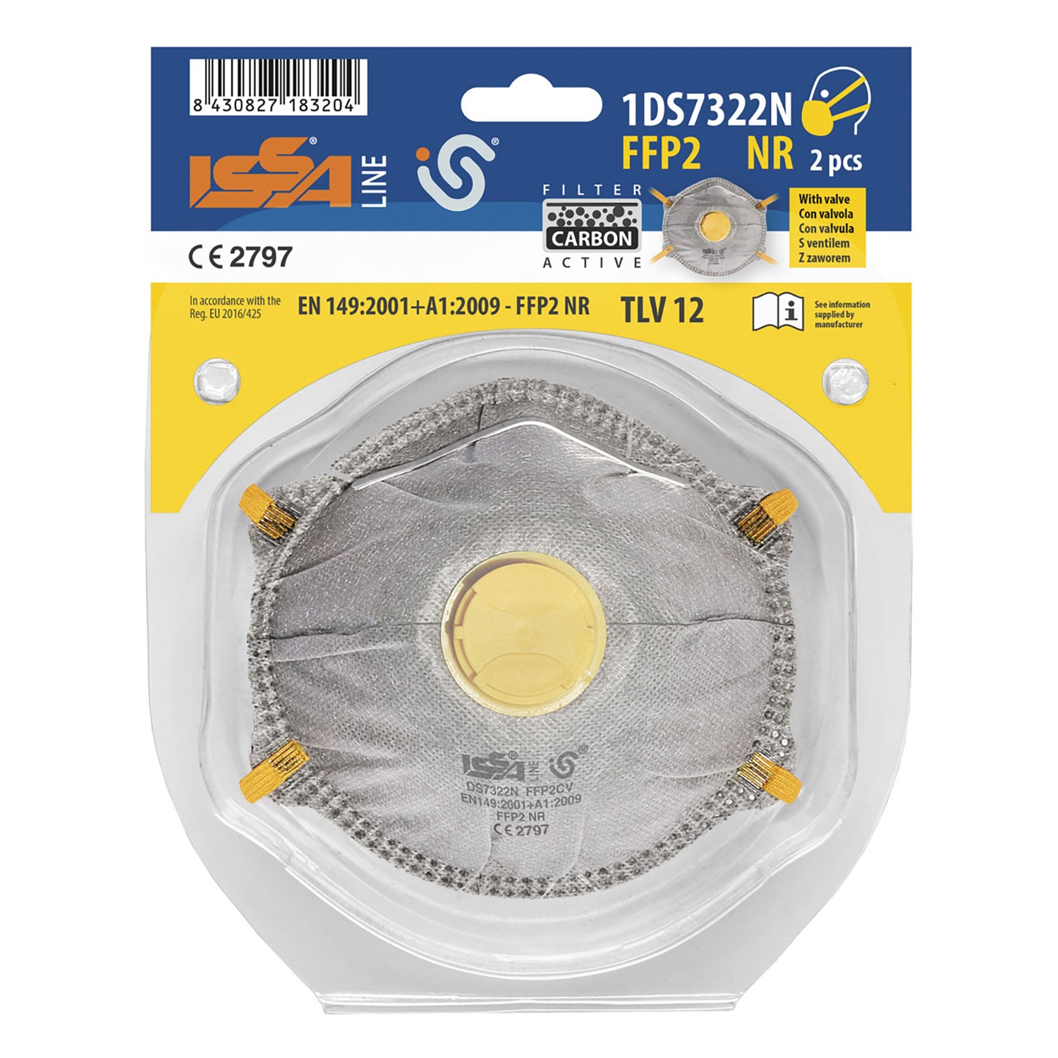 MASCARILLA FFP2 CON VÁLVULA REF. DS7322N EN BLÍSTER (2 UDS.)