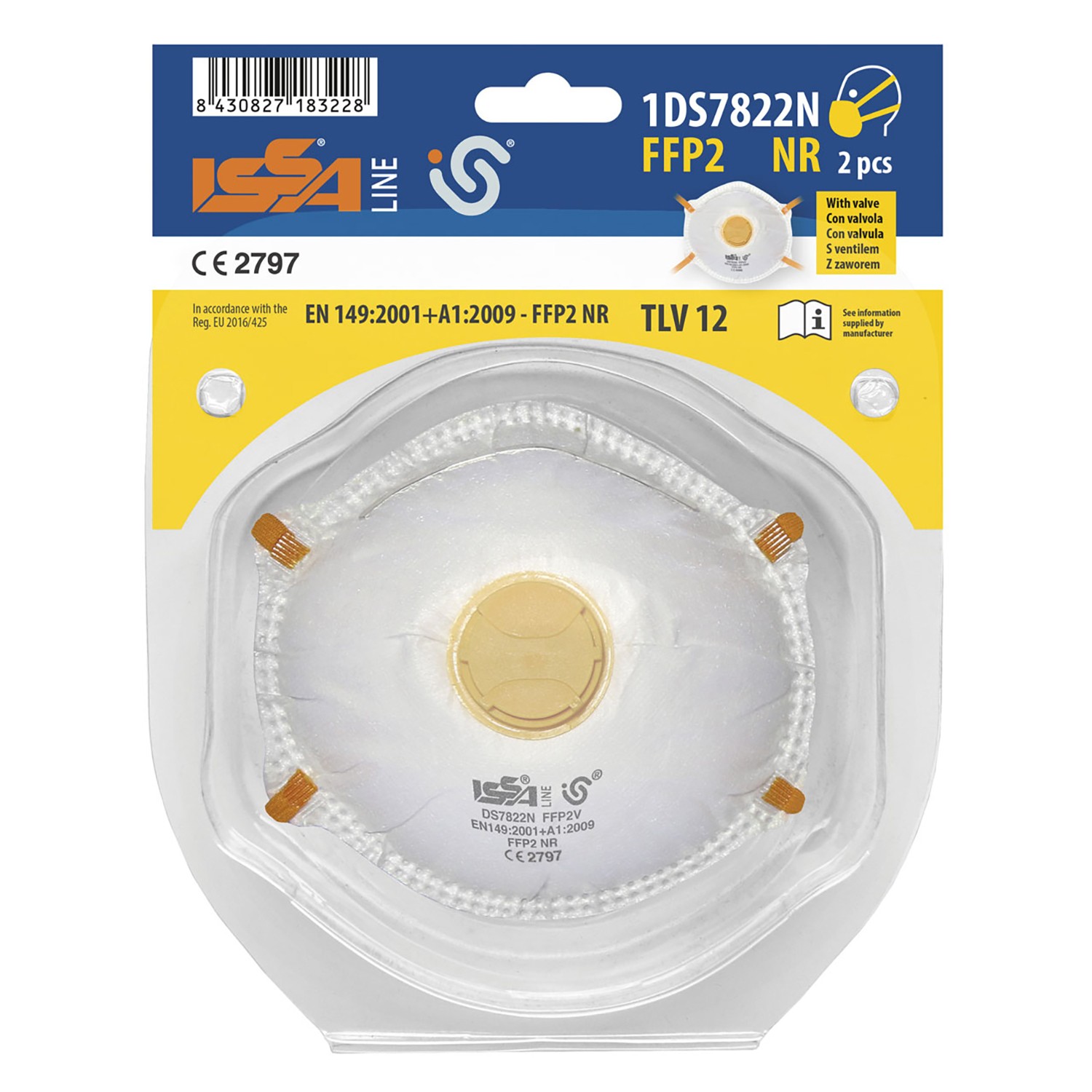 MASCARILLA FFP2 CON VÁLVULA REF. DS7822N EN BLÍSTER (2 UDS.)