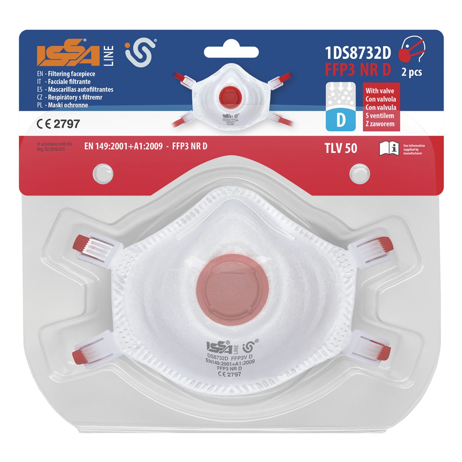 MASCARILLA FFP3 CON VÁLVULA REF. DS8732D EN BLÍSTER (2 UDS.)