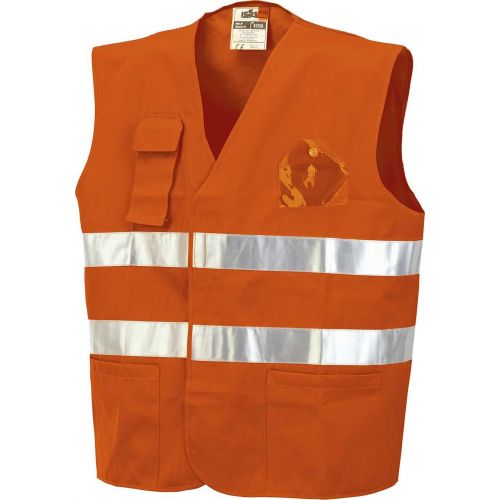 Chaleco A.V con bolsillo EN ISO 20471 Talla L Naranja flúor + bandas (32)
