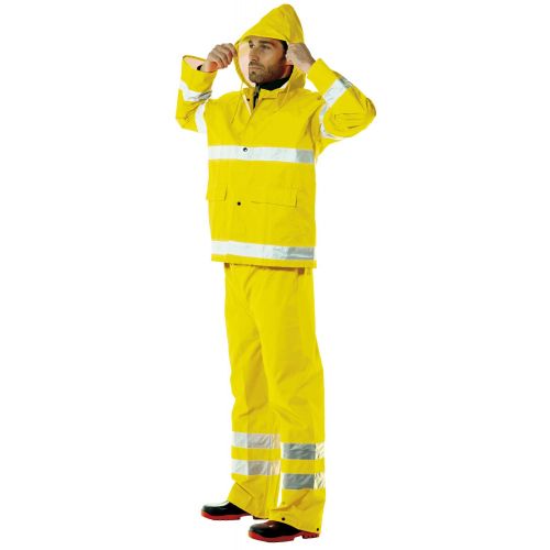 Conjunto impermeable A.V. EN ISO 20471, EN 343 Talla S Amarillo flúor + bandas (12)