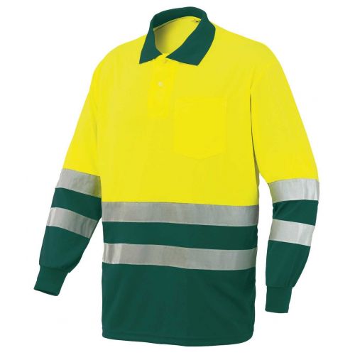 Polo manga larga A.V. bicolor EN ISO 20471, Verde-Amarillo flúor (38) Talla L