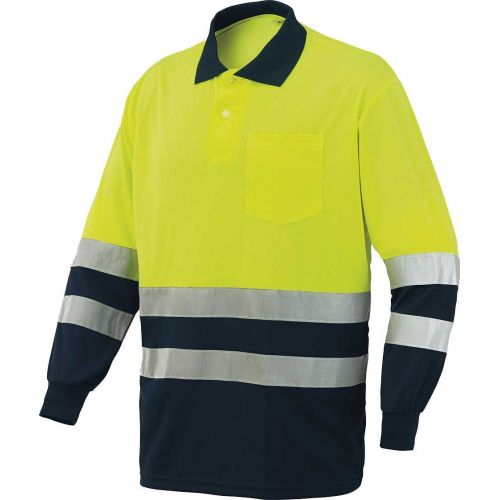 Polo manga larga A.V. bicolor EN ISO 20471, Azul marino-Amarillo flúor (48) Talla S