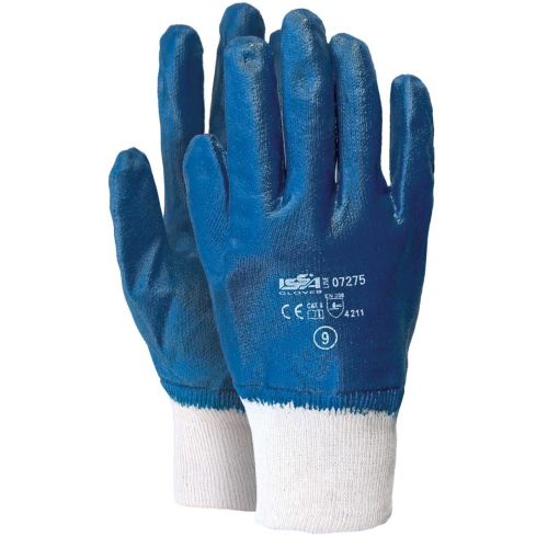 Guante algodón/NBR recubierto palma/dorso, puño elástico EN 388 Talla 9 Azul